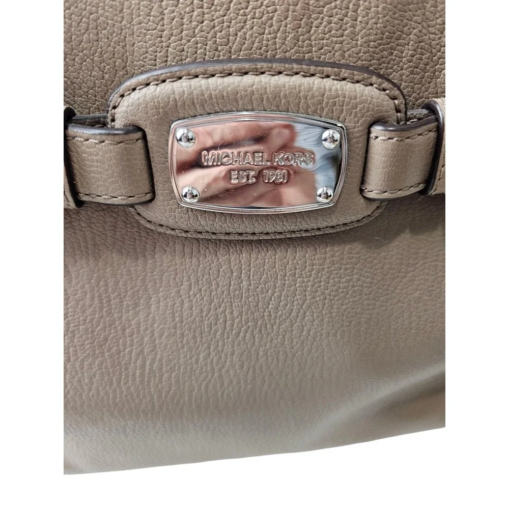 Michael Kors Hamilton Taupe Pebble Leather Satchel Bag with‎ Scarf Accent